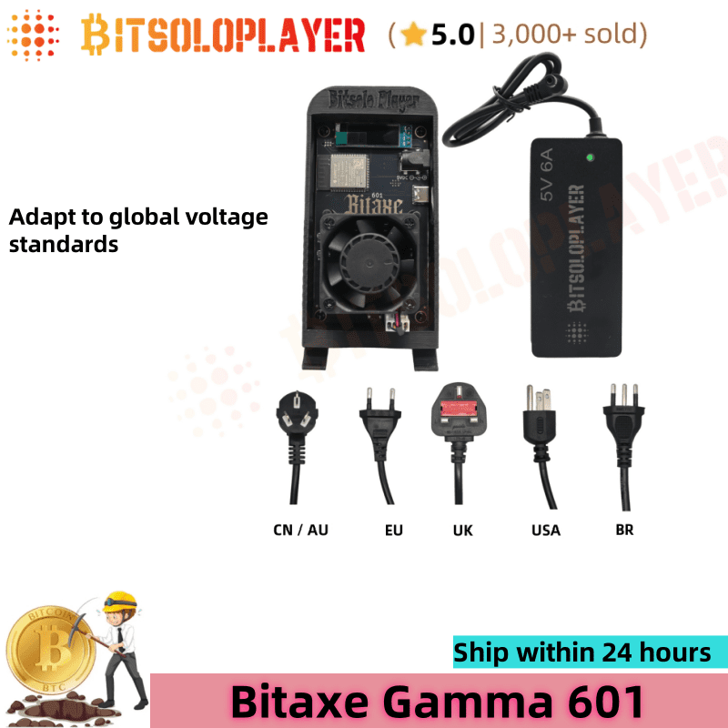 BTC Lottery Miner Bitaxe Gamma 601 BM1370 Chip 1.5TH/s 2.4G WiFi Crypto Mining Machine Bitcoin Solo Miner with Stand Silent Fan for Home Lotto Mining,Black Stand