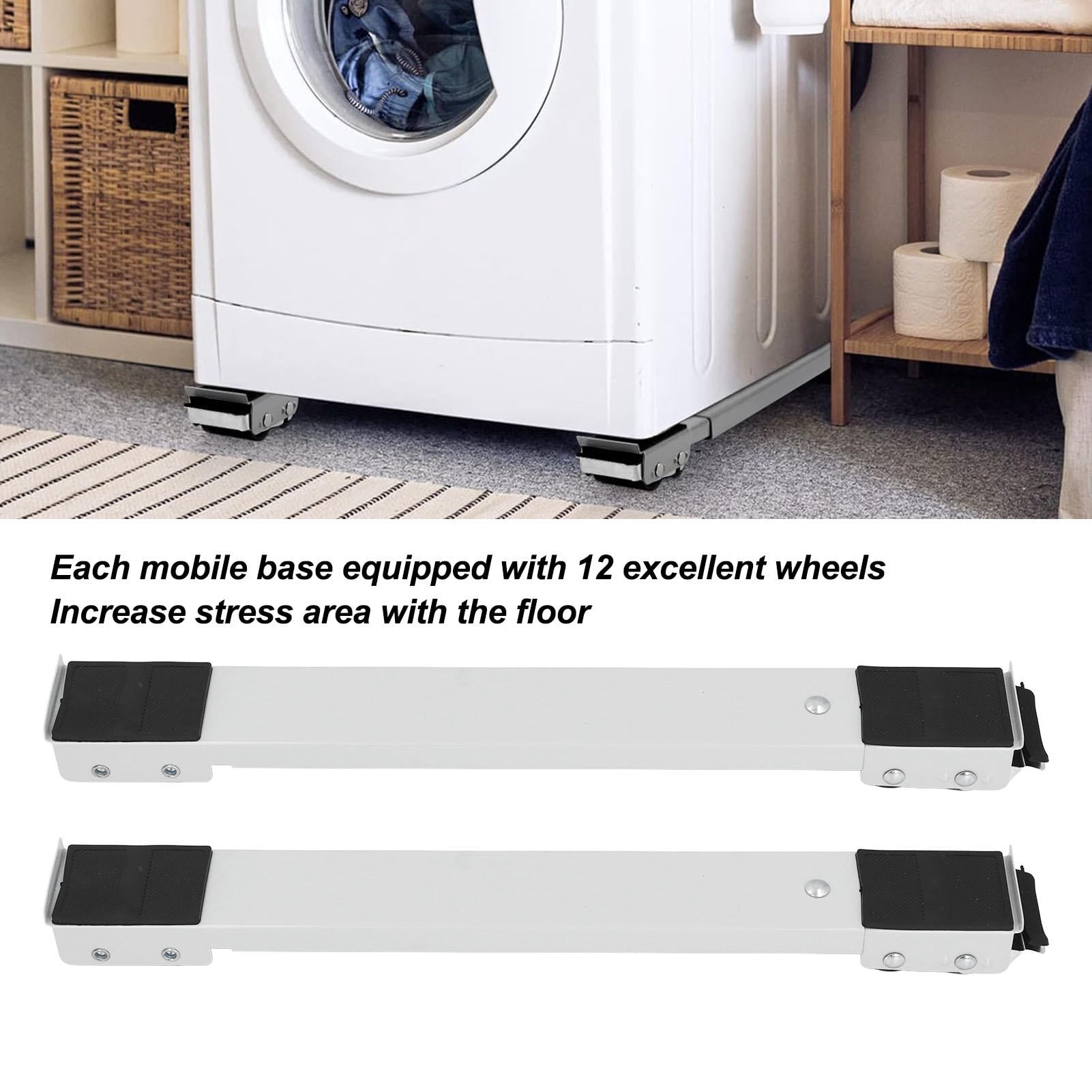 LAZIOEGR 2‑Pack Heavy‑Duty Extendable Appliance Rollers – 12‑Wheel, 700‑lb Capacity, Adjustable 20‑32" Length, Non‑Slip, Rust‑Proof Base for Fridge, Washer, Dryer & Furniture