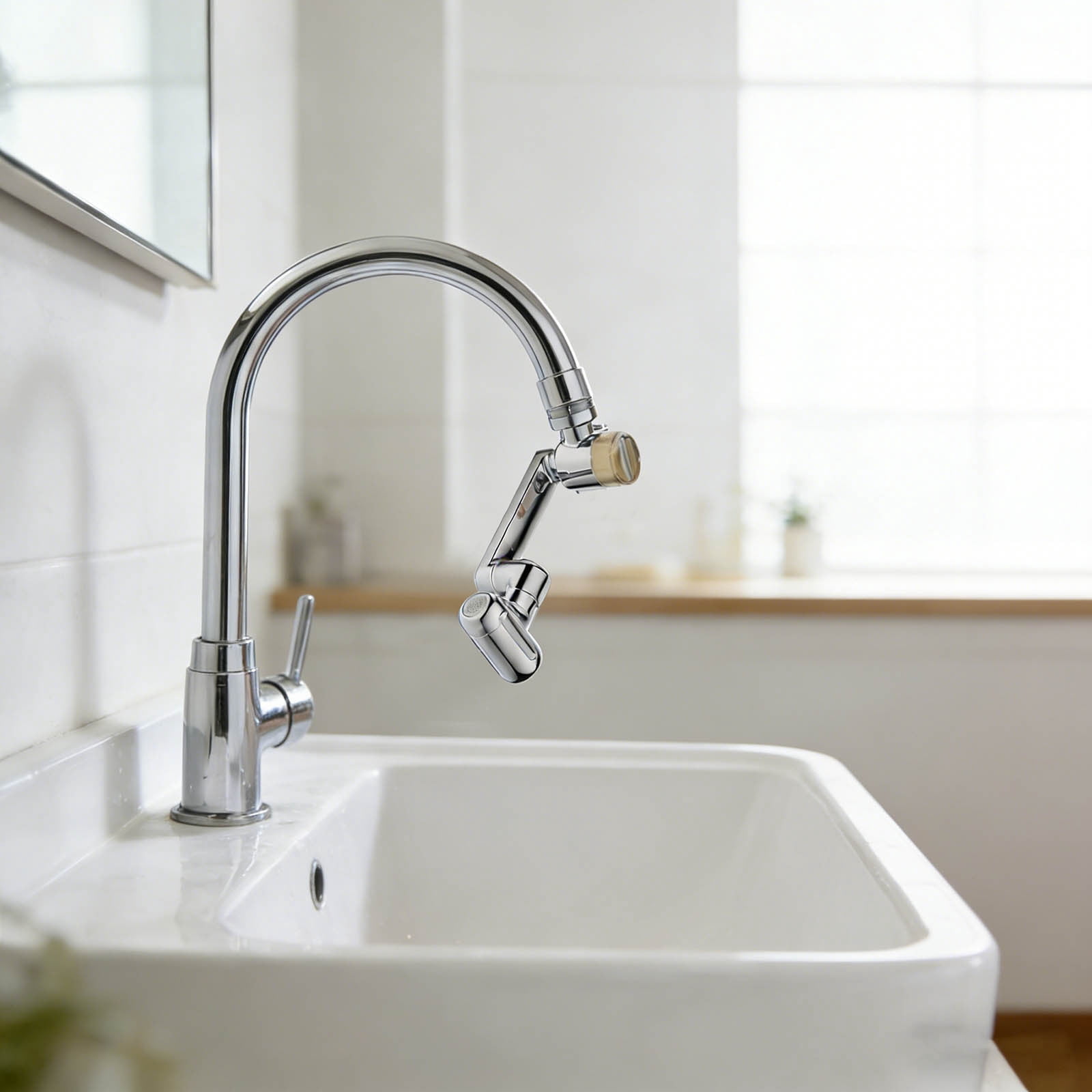 VMWMSSR Swivel Faucet Aerator Extension, Multi-Angle Adjustable Water Tap, Dual-Flow Anti-Splash Filter For Bathroom & Kitchen(Silver-9X5.4Cm)