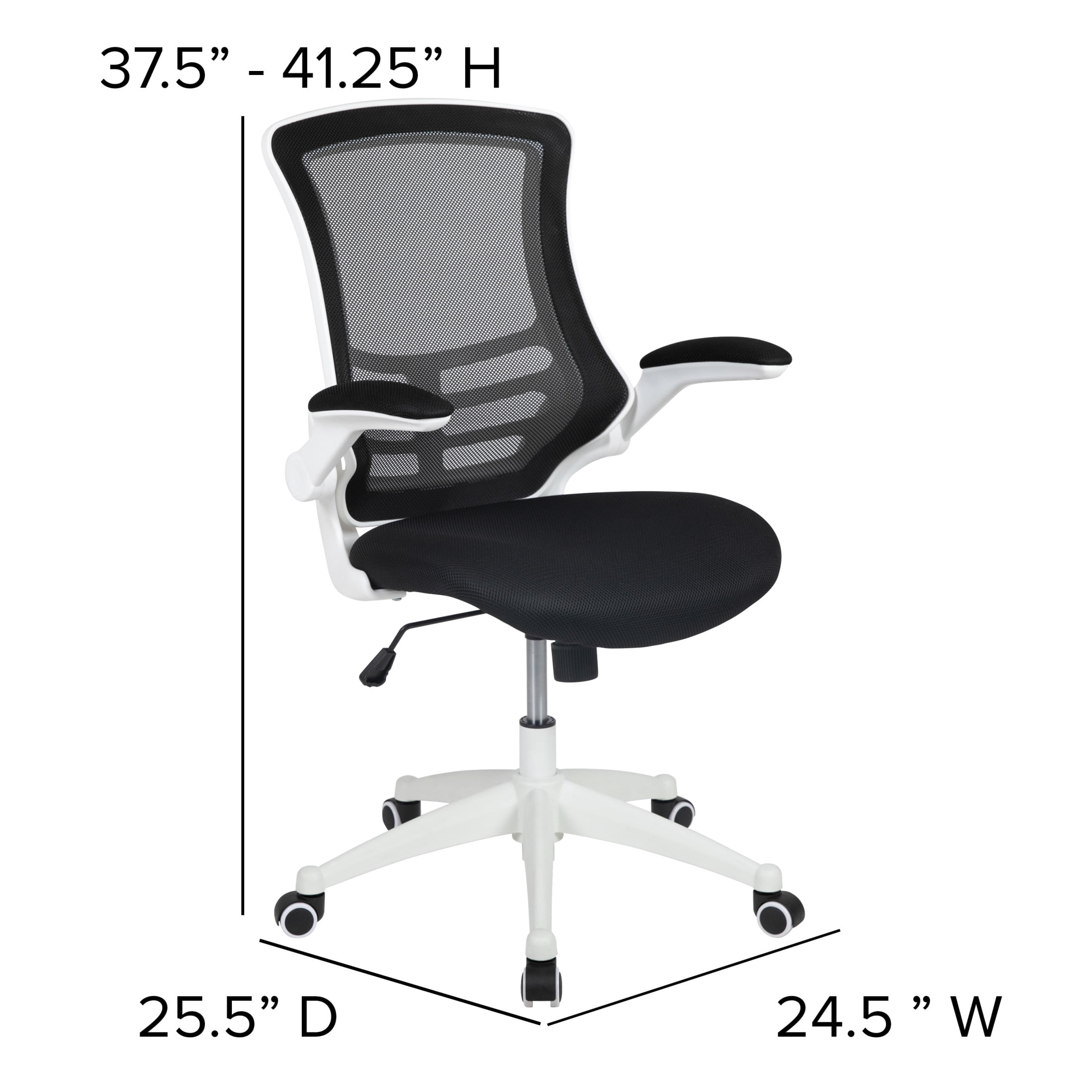 Flash Furniture Kelista Mid-Back Black Mesh Swivel Ergonomic Task Office Chair with White Frame and Flip-Up Arms