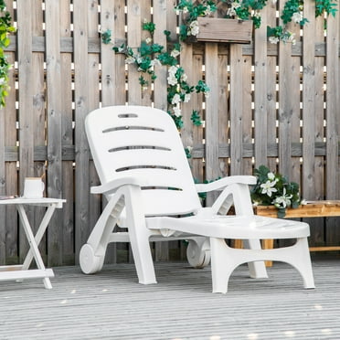 Outsunny Pool Lounge Chair w/ Wheels, Reclining, Folding, White