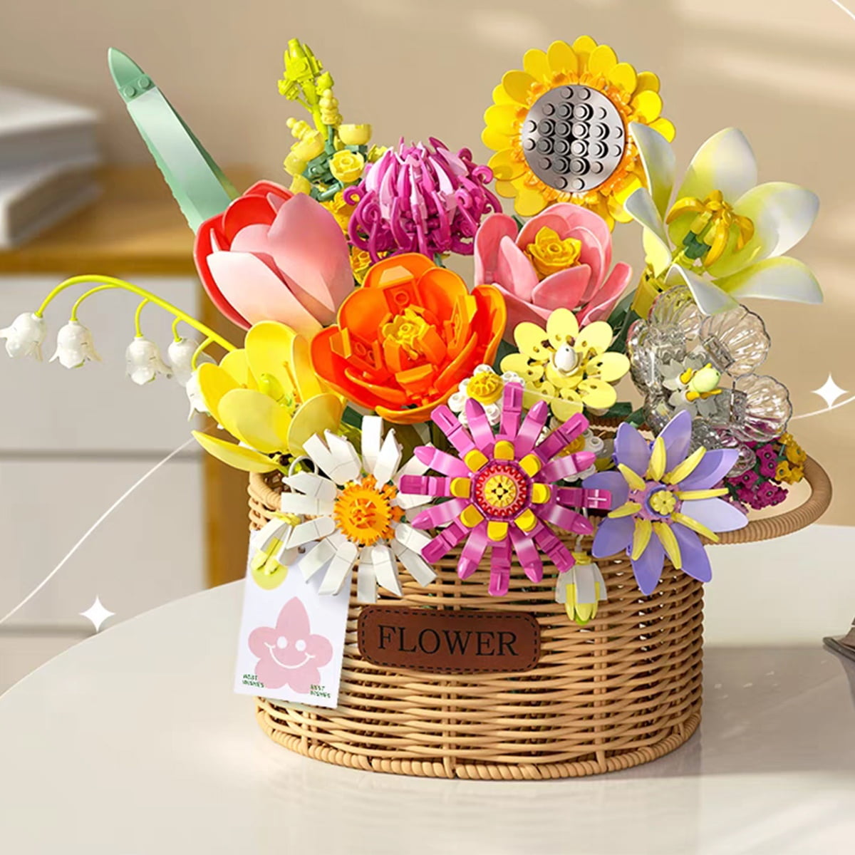 Valentine's Day Building Set: Flower Bouquet Bricks, DIY Artificial Floral Gift for Her, Romantic Home Decor Building Blocks