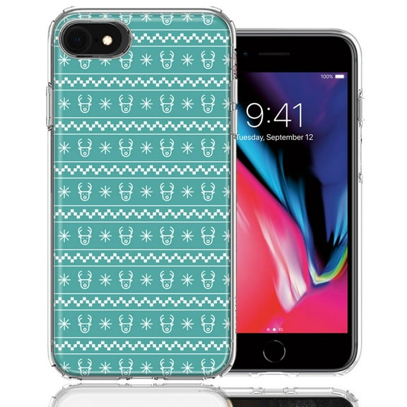 MUNDAZE For Apple iPhone 6/7/8/SE Teal Christmas Reindeer Pattern Design Double Layer Phone Case Cover