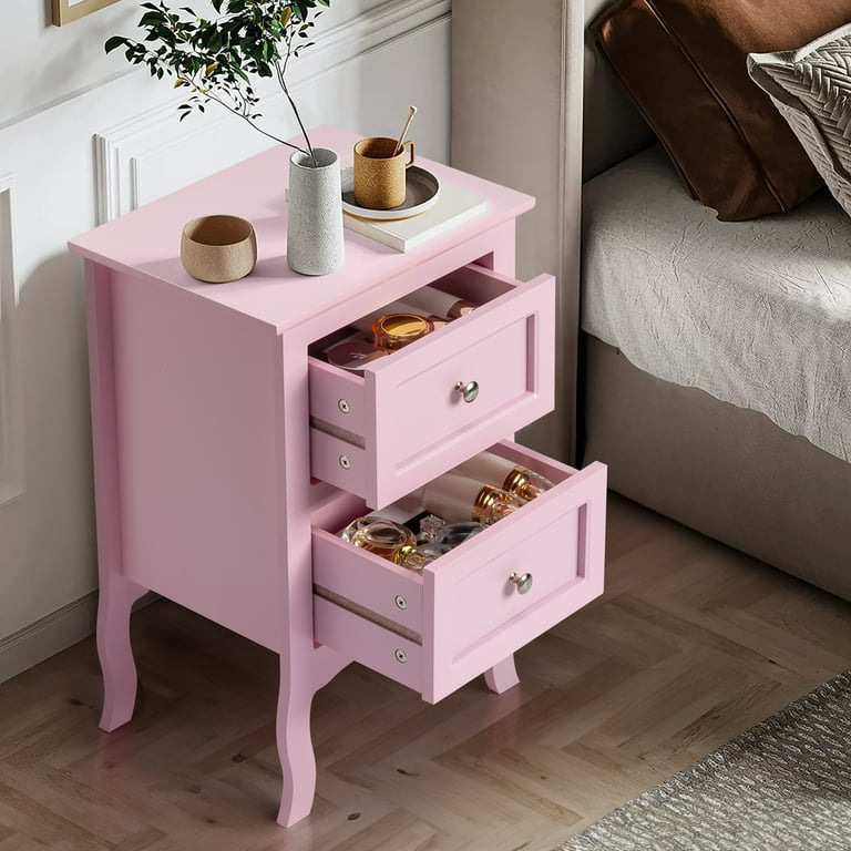 UBesGoo Nightstand End Table with 2 Drawer,Pink Finish