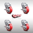 thumbnail image 2 of 4 Inch SS Red Polyurethane Wheel Swivel Bolt Hole Caster Set with Brake SCC, 2 of 2