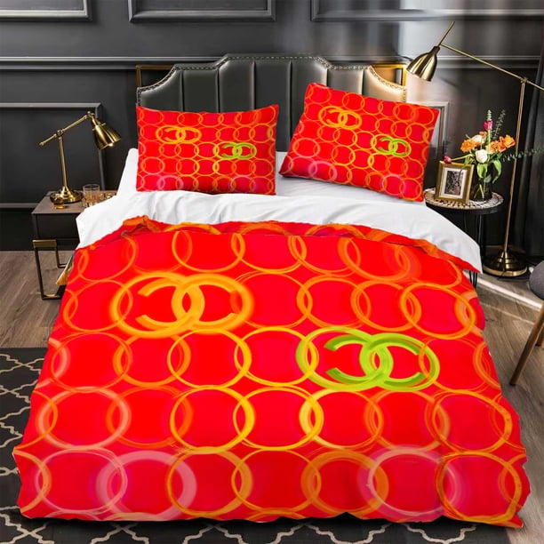 Moderno Juego de Funda de Edredón de 3 Piezas con Patrones Circulares Rojos y Amarillos Vibrantes, Almohadas Coordinadas, Diseño Elegante para Dormitorios con Estilo