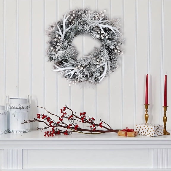 YingYouFu Faux Antler and Berry Cedar Wreath, Lifelike Wall and Door Hanging Garland for Christmas, Rustic Holiday Decor for Home Entryway and Mantel
