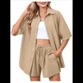 thumbnail image 2 of Conjunto de Chándal de 2 Piezas para Mujer, de Verano, con Top de Corta y Pantalones Cortos. Caqui XL, 2 of 8