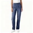 thumbnail image 4 of Kinrui Straight Leg Faux Jeans for Women Stretchy High Rise Flare Denim Pants with Pocket Dark Blue L, 4 of 7