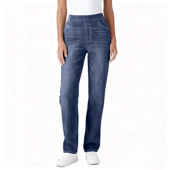 CHUMUD Jeans for Women Trendy Straight Leg Denim Pants Stretchy Pull on Pants