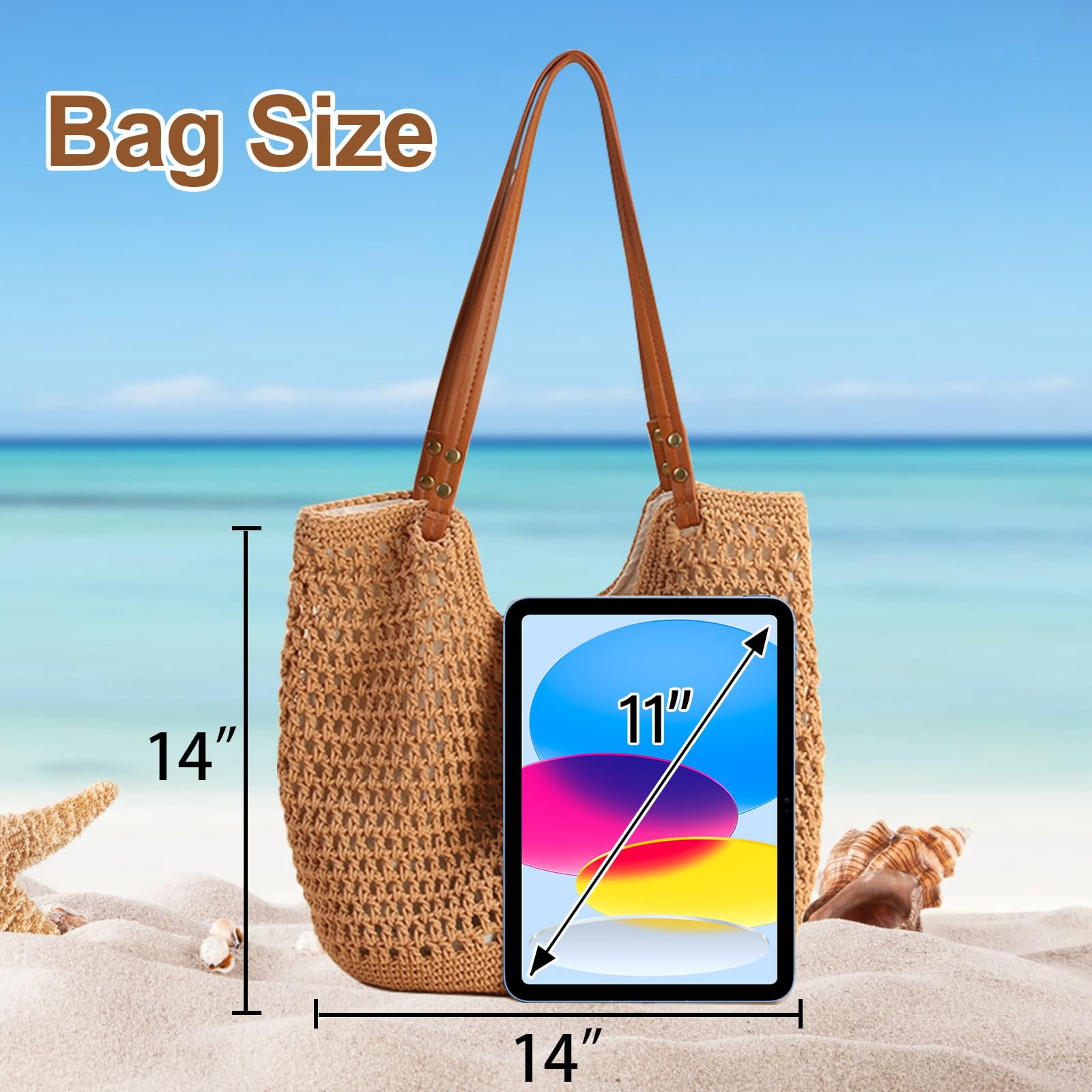 ANNECOSK Crochet Beach Bag Purse – Boho Woven Tote with Leak-Proof Lining, Casual Shoulder Bag for Summer Vacation Travel, Soft & Stylish