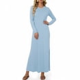 thumbnail image 3 of LIaqionyy Women's Maxi Dress Long Sleeve Casual Solid Color Crew Neck Split Side Summer Dresses Clothes, 3 of 8