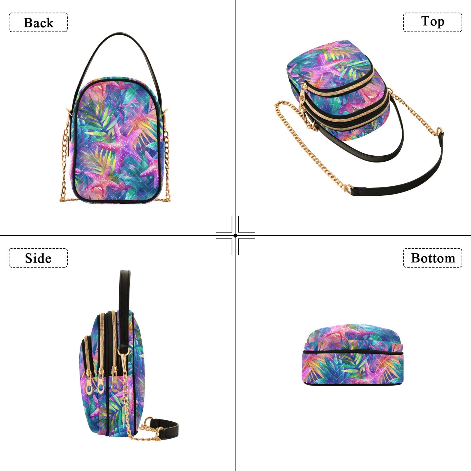 FORMRS Crossbody Bag for Women Quilted Travel Shoulder Cell Phone Purse with Chain Strap Handbag, Colorful Starfish