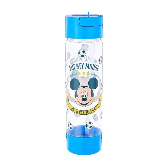 Botella Disney Mickey de Plástico con Tapa y Popote de 700 ml.
