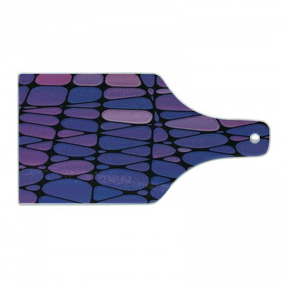 Abstract Cutting Board, Contemporary Stained Glass Design with Graphic Drops Mosaic Vibrant Pattern, Tempered Glass Cutting and Serving Board, Wine Bottle Shape, Purple Pink Black, by Ambesonne