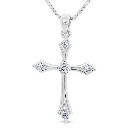 Tilo Jewelry .925 Stering Silver Crosss Pendant Necklace with Cubic Zirconia CZ Stones | 18 Inch | Women & Unisex