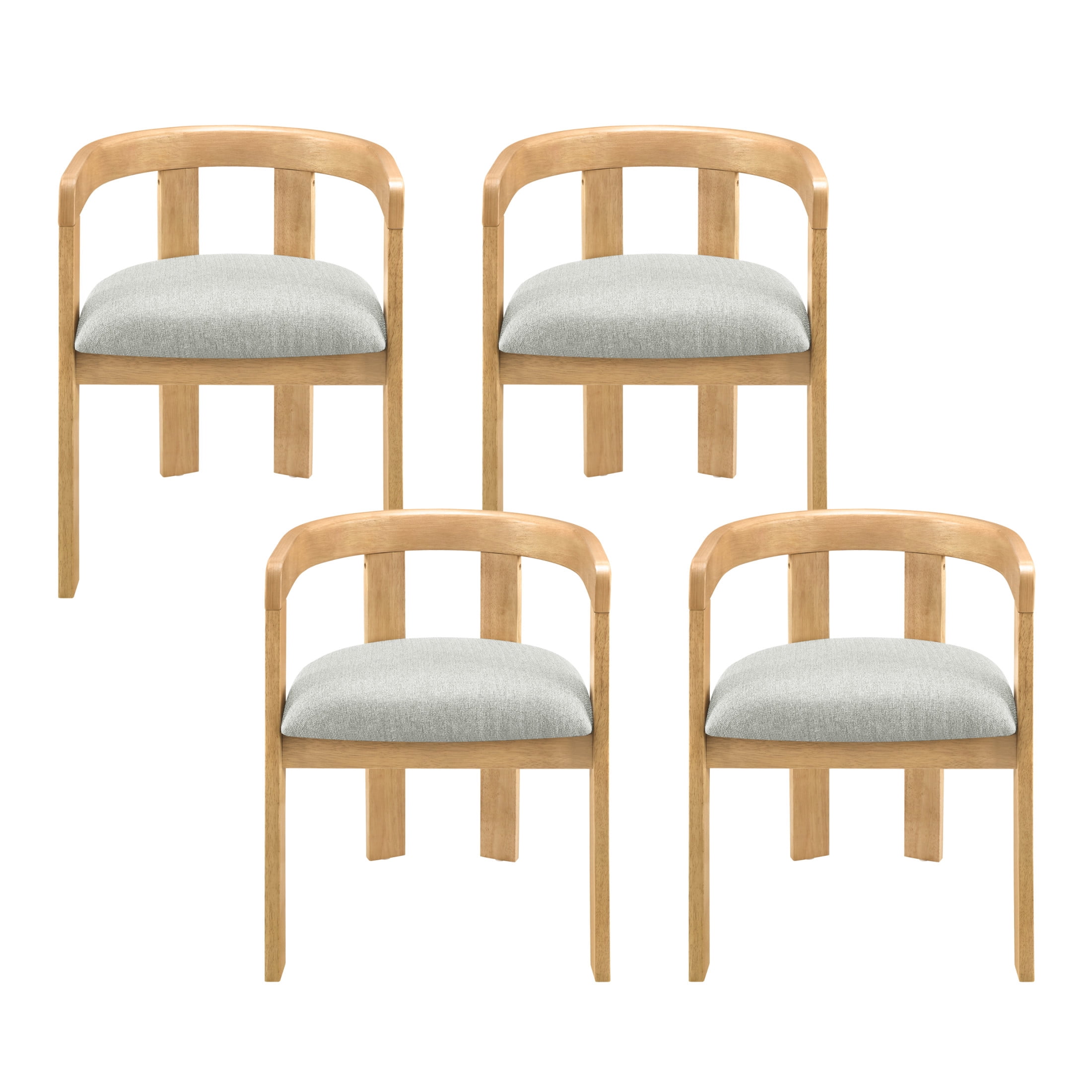 Christopher Knight Home Modern Barrel Dining Chairs, Grayish Green Upholstered, Natural, Set of 4