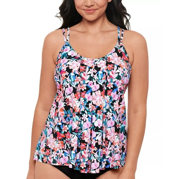 Swim Solutions MULTI Blushing Pleated Tankini Swim Top US 14