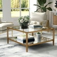 thumbnail image 3 of Evelyn&Zoe Hera 32" Wide Square Coffee Table with Mirror Shelf, Antique Brass, 3 of 9
