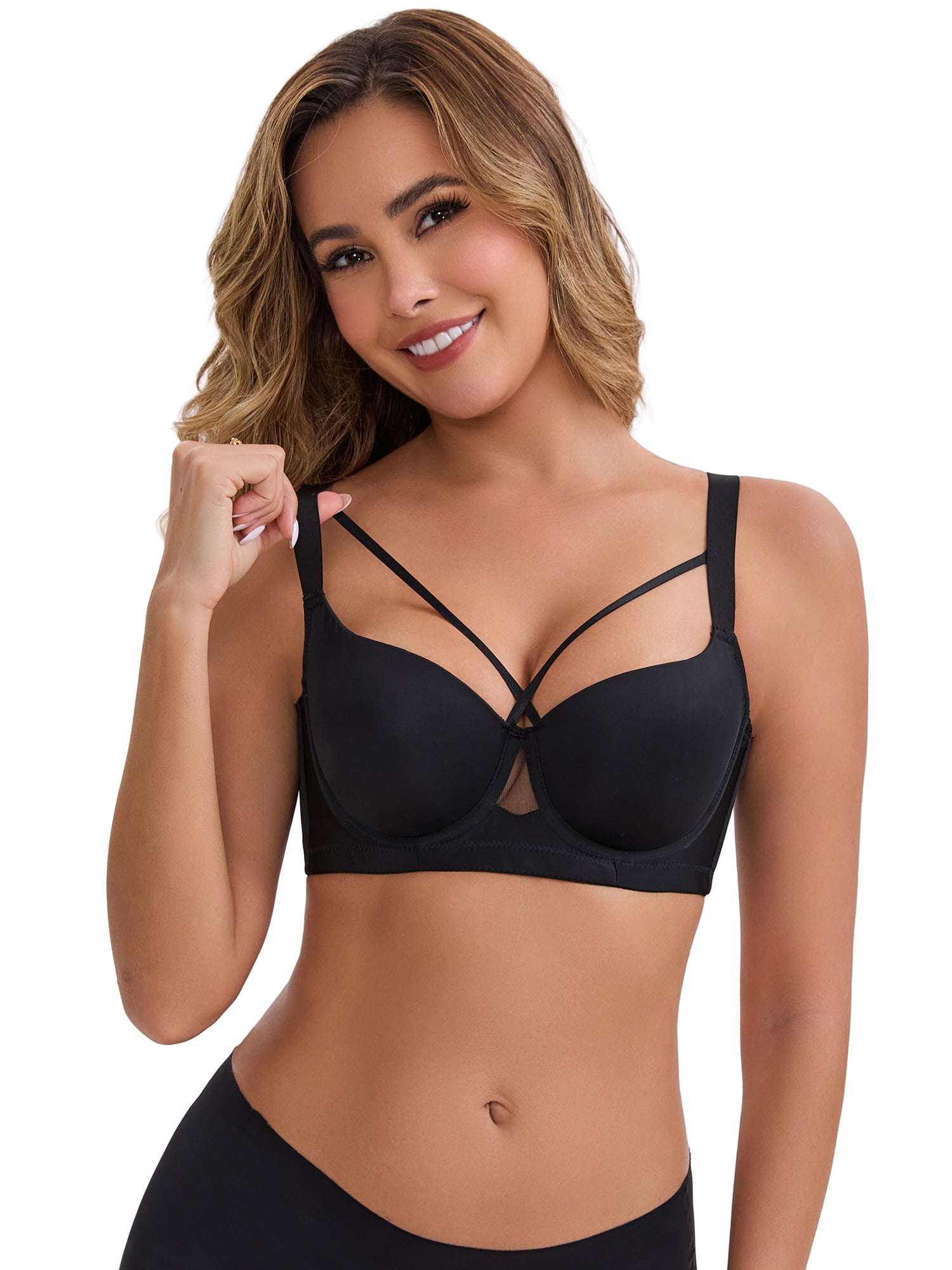 DARING DIVA Women's 3/4 Cup Push-Up Underwire Support Front Cross Lingerie 36B Black