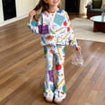 thumbnail image 2 of Grblisyd First Day of School Outfits for Girls Cute Stationery Print Crew Neck Long Sleeve Top and Flared Leg Pants Fall Clothing Set, 2 of 7
