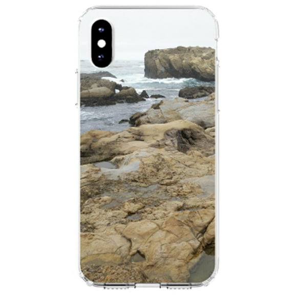 DistinctInk Clear Shockproof Hybrid Case for iPhone XS Max (6.5" Screen) - TPU Bumper, Acrylic Back, Tempered Glass Screen Protector - Point Lobos Reserve