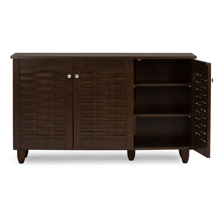 3ドア木製タンス ブラウン Baxton Studio Winda 3 Door Wooden Entryway Shoe Storage Cabinet in