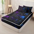 thumbnail image 2 of Erosebridal Grid Geometric Print Zipper Twin Comforter Sets with Fitted Sheet and 2 Pillowcases,Purple Blue Neon Gradient Zipper Bedding Set For Boys,Black Reversible,4-Piece, 2 of 7