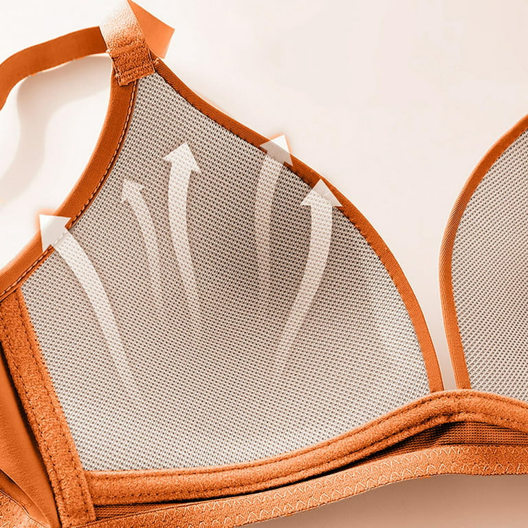 Lirclo Full Size Women No Bra Cup Breathable Comfort Plus Steel Ring  Underwear Front Brazier for Women Orange 4XL 