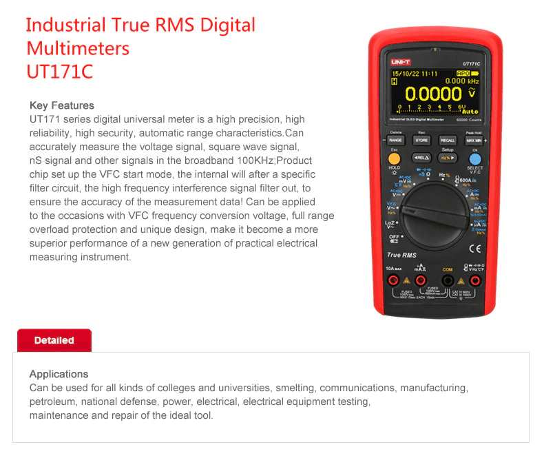 UNI-T UT171C OLED Industrial Process Digital Multimeter True RMS 60,000 Counts Auto/Manual Range 60MΩ Temperature Non-Contact Voltage Detection