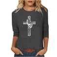 thumbnail image 2 of OKBOP Gray Ladies Tops Clearance 3/4 Sleeve Crew Neck Graphic Crucifix T-Shirts Womens Shirts Clearance, 2 of 3