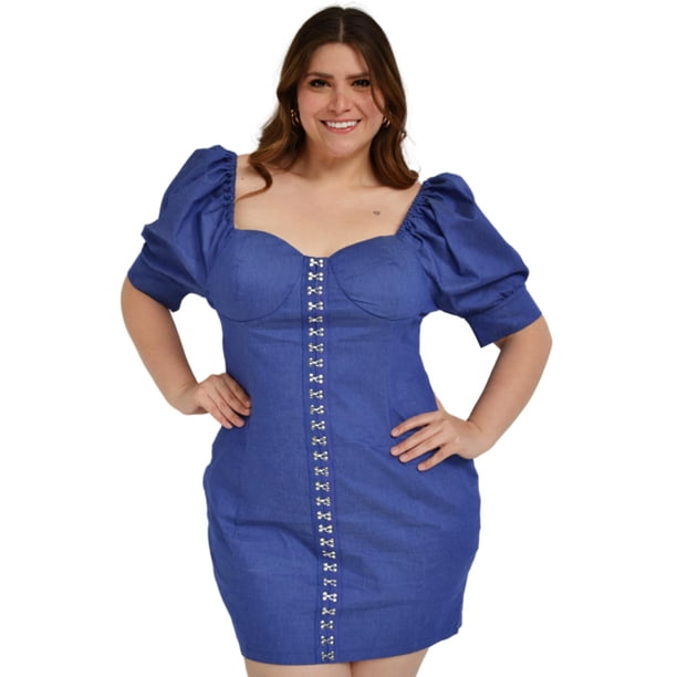 Vestido mini de mezclilla L'ATISTE Talla Extra 51827 azul 40