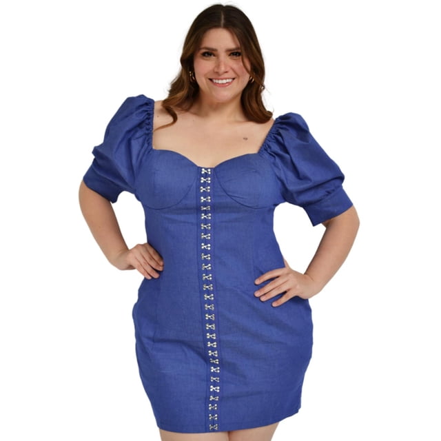 Vestido mini de mezclilla L'ATISTE Tallas Extras 51827 azul 38