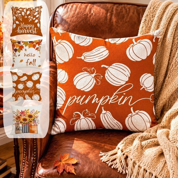 Boovnll Pillow Covers, Throw Pillow Covers for Thanksgiving,Pillow Covers 18x18 with Pumpkin Maple Leaf for Fall Home Sofa Decor