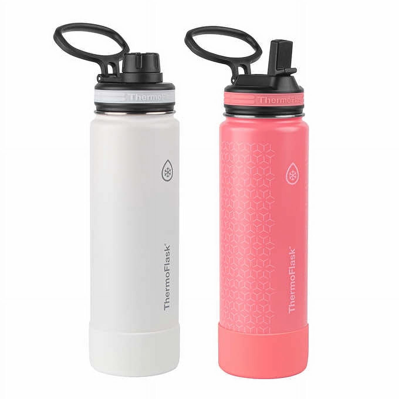ThermoFlask 24oz Stainless Steel Insulated Water Bottles, 2-pack (White and Coral)