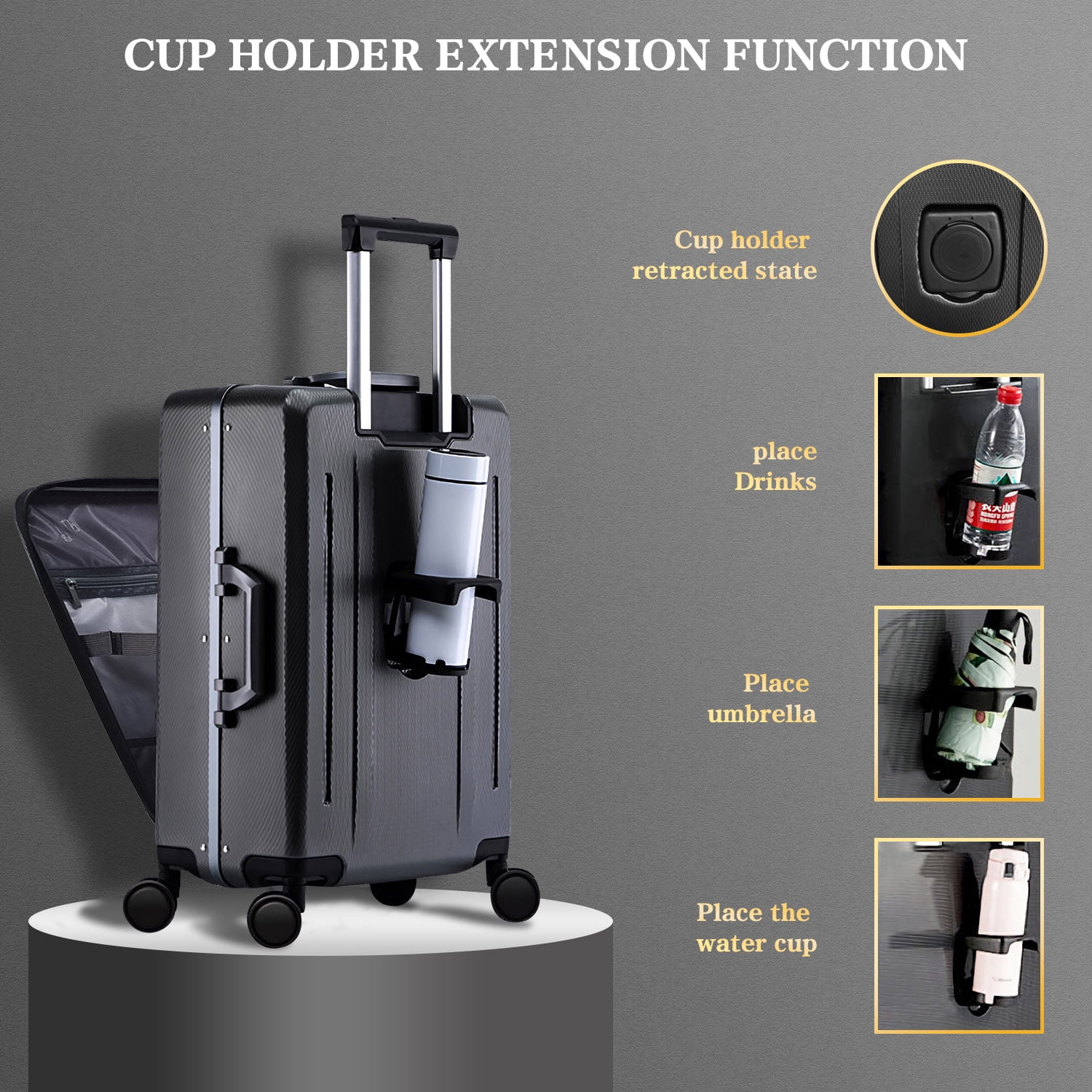 HOIN Hardside Luggage Gray 20in Carry on Luggage High Quality Expandable Lightweight Suitcase