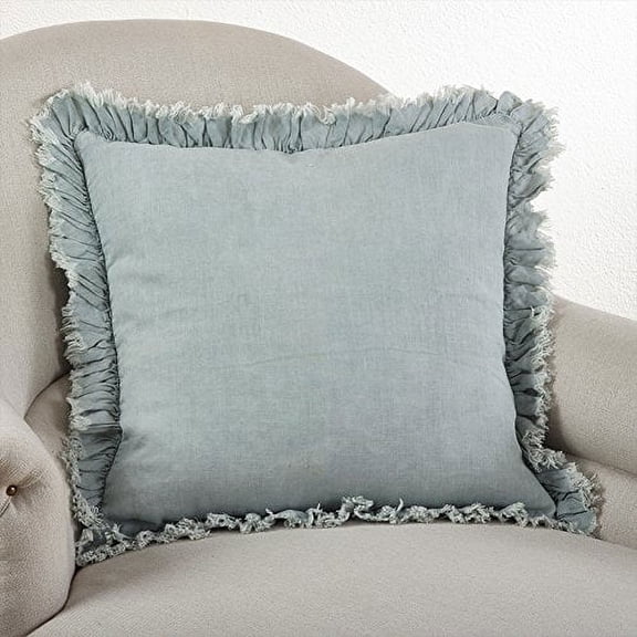 Fennco Styles 20-inch Ruffled Linen Down Filled Throw Pillow, 4 Colors (Blue-grey)