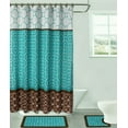 thumbnail image 3 of 19 Piece Bathroom Set 2 Rugs Mats Non Slip 1 Fabric Shower Curtain 12 Fabric Rings 4 Piece Ceramic Accesories Different Styles And Colors For Home Bath Decor Diamond Brown Teal, 3 of 3