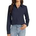 thumbnail image 3 of Button Down Shirts for Women Collared Long Sleeve Dress Shirt Business Casual Blouse for Work Navy Blue 4XL, 3 of 6