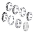 thumbnail image 3 of 8 Pieces Stainless Steel Fidget Ring Swivel Ring Flower Moon Cool Anxiety Ring Stress Relief Wedding Promise Ring Set, 3 of 16
