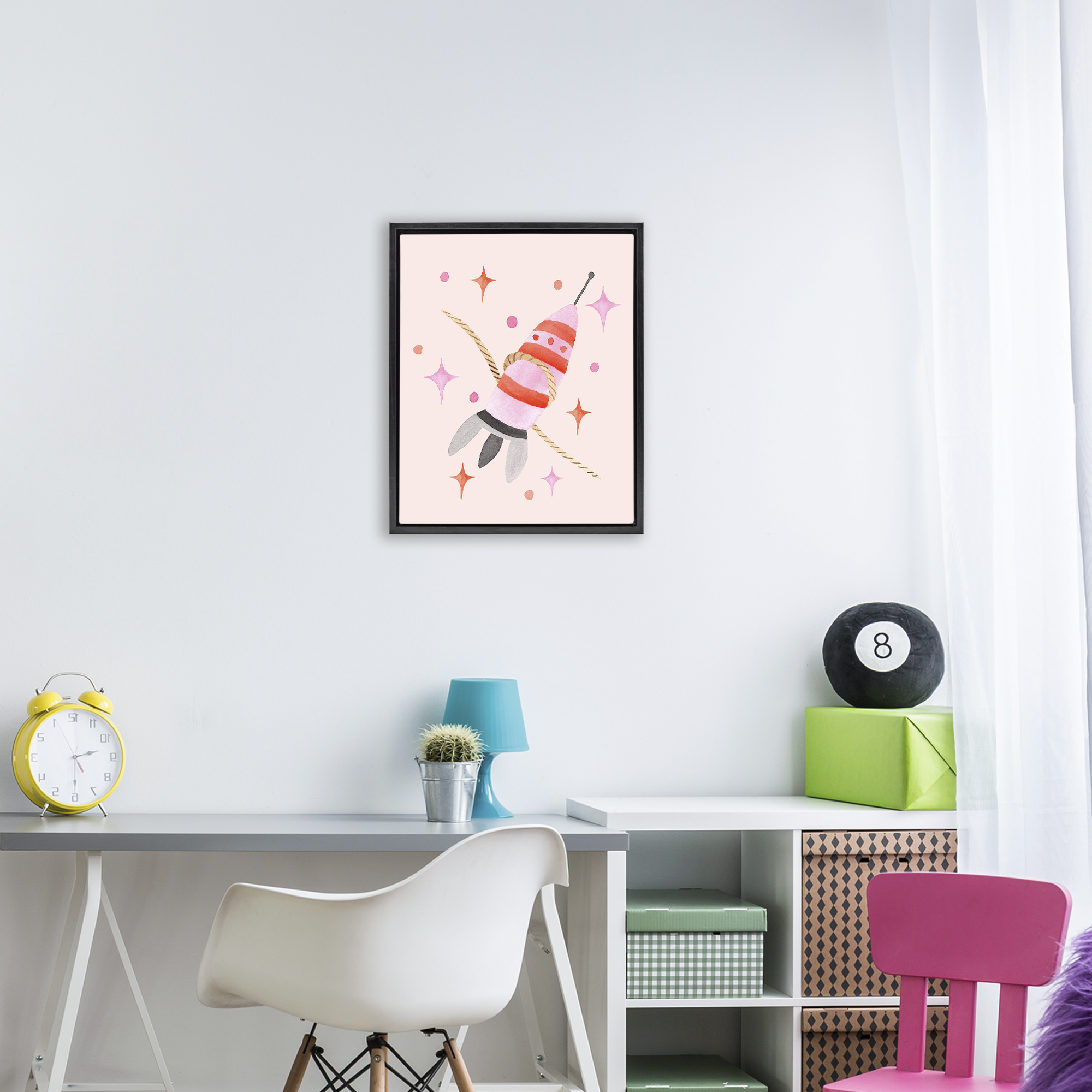 Spaceship with Lasso Black Framed Floater Canvas Wall Art, design by Nina Jacobs