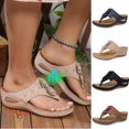 thumbnail image 5 of Xfvqtps Wedge Sandals for Women Clip Toe Flip Flops Flower Decor Arch Support Slide Soft Sole Non Slip Comfortable Breathable Casual Walking Summer Flatform Shoes Dark Blue, 5 of 5