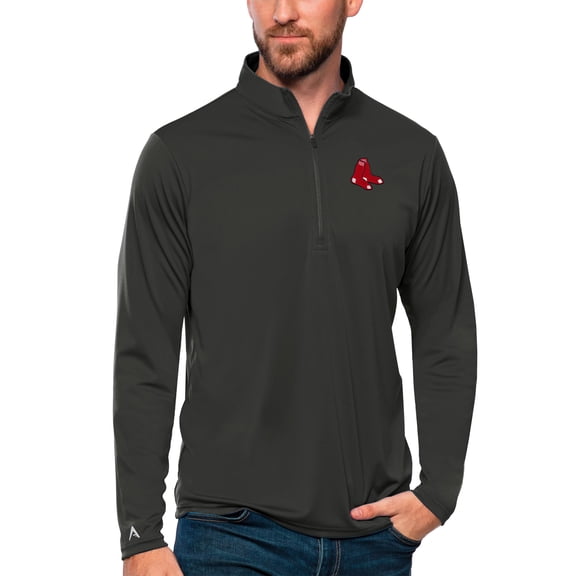 Men's Antigua Charcoal Boston Red Sox Tribute Quarter-Zip Pullover Top