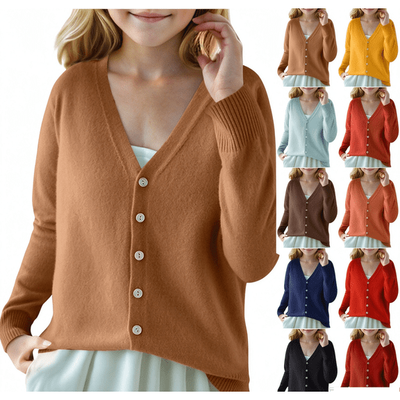 yillto Girls Cardigan Sweater School Uniforms Knit Button down V Neck Long Sleeve Sweaters Casual Outwear