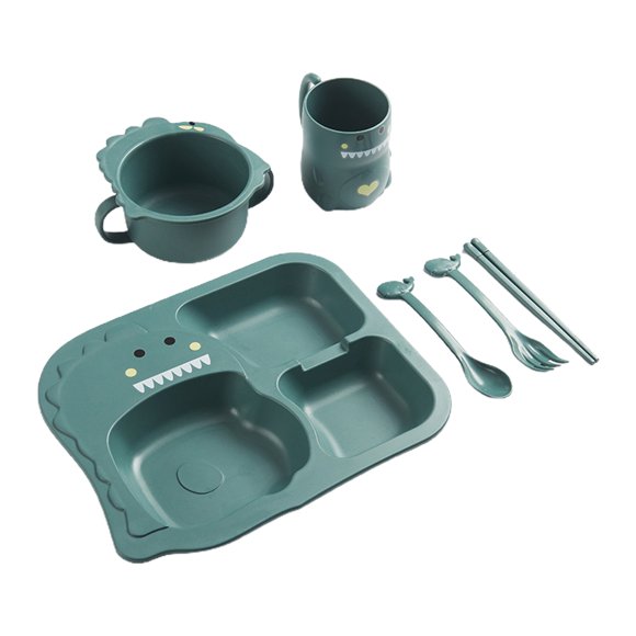 Opolski Ensemble de 4 Pcs Vaisselle pour Enfants Anti-Chaleur Motif Dinosaure Écologique Ensemble de Vaisselle pour Enfants pour la Maison