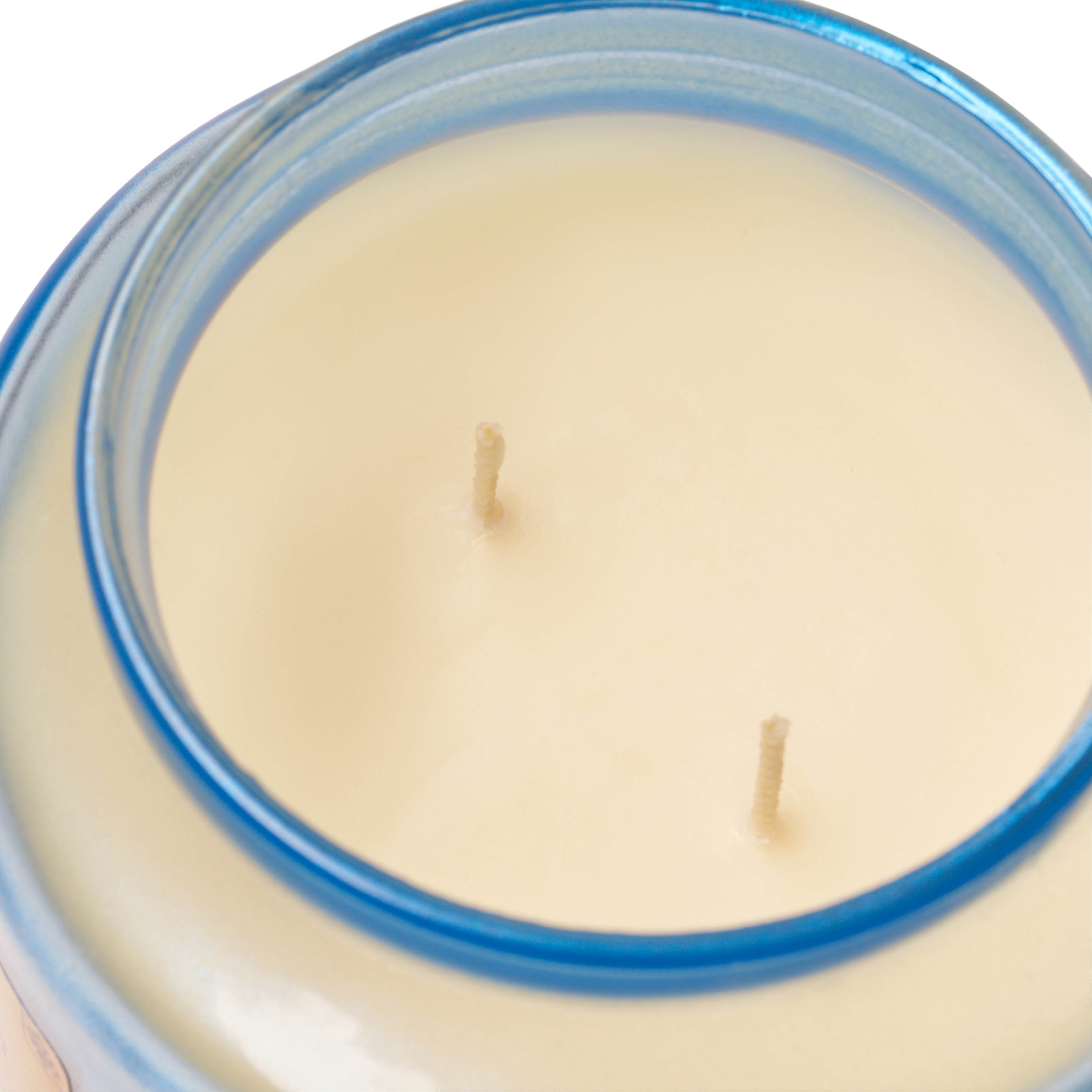 Better Homes & Gardens 2-Wick Salted Coconut & Pumpkin Candle, 14oz Blue Glass Jar with Gold Lid