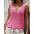 thumbnail image 2 of Women's Rose Pink Sparkly Sheer Knit Tank Top Asymmetrical Hem Sleeveless Casual Summer Camisole, 2 of 20