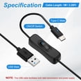 thumbnail image 2 of Uxcell 1M USB Cable with ON/Off Switch, 2 Pcs USB Male to Type-C Male Extension Cord with Foam Double-sided Tape for LED Desk Lamp LED Strip, Black, 2 of 7