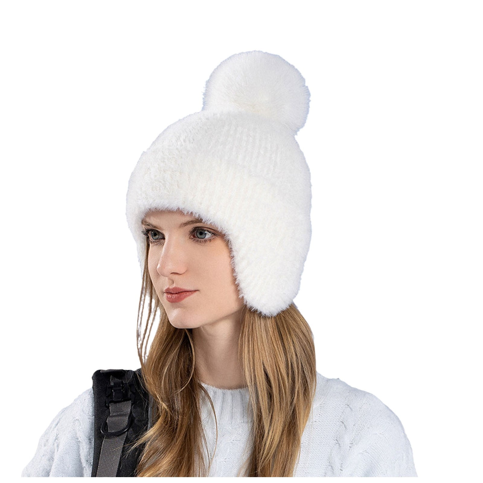 Tanhomme Winter Slouchy Hat Knit Warm Winter Hats for Soft Stretch Ski Cap Ladies Women's Fashionable And Versatile Dome Ear Knitted Hat To Keep Out The Cold