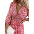 thumbnail image 4 of QWZNDZGR 2022 New Mid-Length Skirt With Waistband Pullover Bohemian Printed Short-Sleeve Floral Dress, 4 of 7
